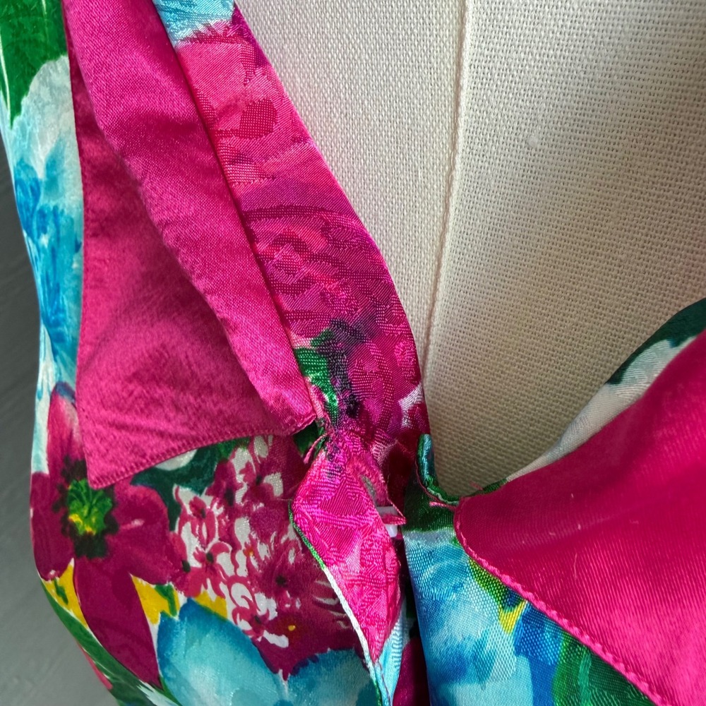 Vintage Victoria's Secret Floral Satin Pajama Set Hot Pink Medium - Picture 16 of 16